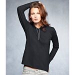 ANVIL WOMENS FASHION BASIC LONG SLEEVE HOODED TEE